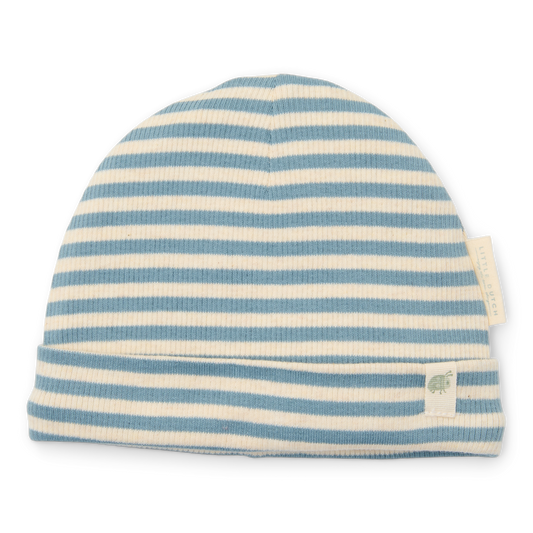 Babymuts Stone Blue Stripe maat 44/56 0-3M
